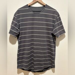 BYLT Drop Cut Lux Short Sleeve Grey Striped Performance Tee Shirt - Men’s Large